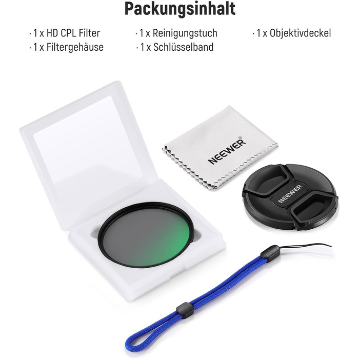NEEWER CPL фільтр 52mm: поляризаційний, нанопокриття, HD скло для об'єктивів камер. Зменшує відблиски та віддзеркалення