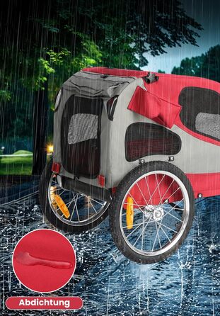 Фарм-причіп для собак SEPNINE® - складний, з безпечними світловідбивачами, сумкою для зберігання, вбудованими подушками та страхувальними тросами, максимальне навантаження 30 кг, червоний, для собак до 30 кг