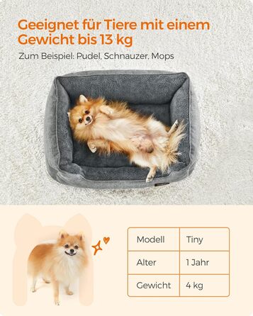 Ліжко для собак Feandrea, м'який лежак для собак з льоновим покриттям, кошик для собак, підняті бортики, неслизьке дно, знімний та пральний чохол, M, для маленьких собак, 70 x 55 x 21 см, світло-сірий