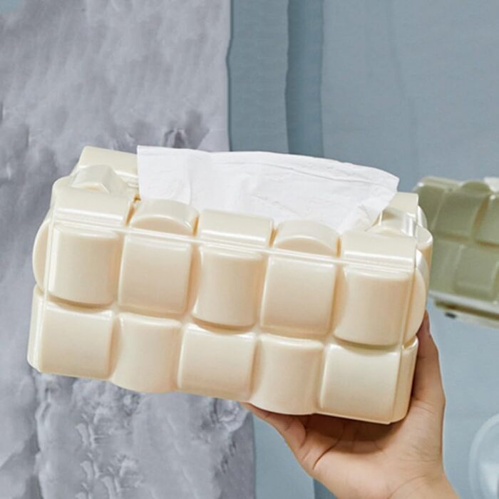 Tissue Box Holder, Multifunctional, Waffle Tissue Box Dispenser, Napkin Cover for Home, Office, Restaurant (Cream)