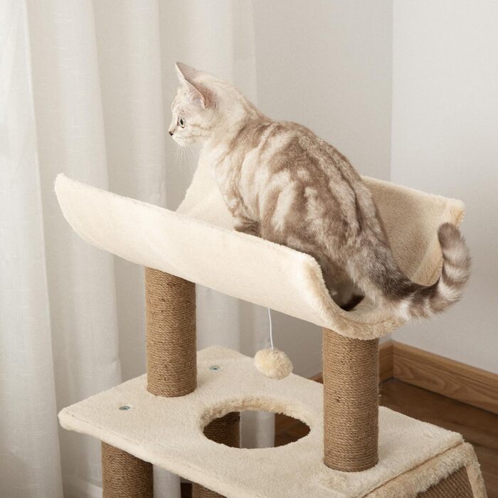 Кігтеточка PawHut для котів 76 см з іграшками, лежаком та когтешматкою, багатоповерхова, для середніх котів, світло-коричнева