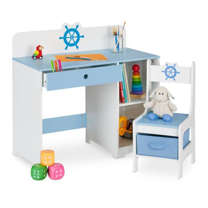 Relaxdays Children's Desk and Chair Nautical