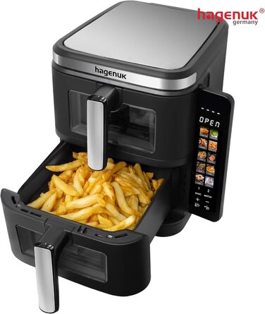 Преміум фритюрниця Hagenuk DAF 2800.12 з подвійним нагрівом, 2 х 5,5 л, 10 програм, Touchscreen, Grill-функція, Made in Germany