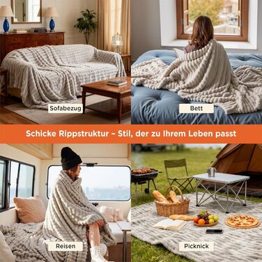 BEDSURE Плед великого розміру 220x240 см - теплий плед, вовняний та флісовий плед, ковдра на диван, плед з грубої в'язки для декору кімнати, бежевий