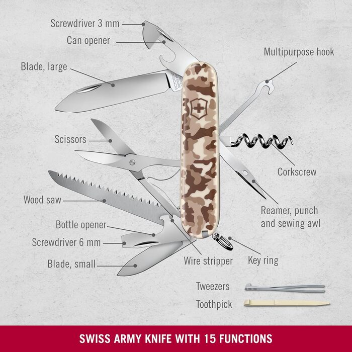 Швейцарський ніж Victorinox Huntsman з 15 функціями, мультитул, армійський ніж (Desert Camouflage)