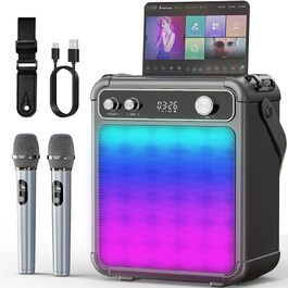 Караоке машина з 2 мікрофонами, портативна Bluetooth система з LED-підсвіткою, Stereo TWS, підтримка USB/TF/AUX, ідеальна для домашніх вечірок та як подарунок для дорослих та дітей