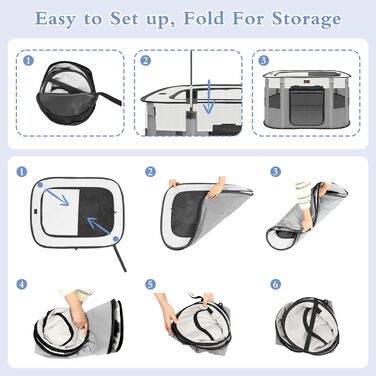 Клітка-загон для собак та котів Aivituvin, сіра, розмір M. Портативна, складана, для подорожей та дому