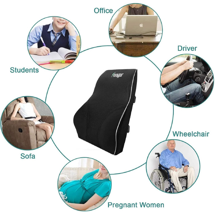 Подушка для спини Feagar Memory Foam - підтримка спини для офісного крісла та дивана | Ортопедична подушка для офісу та дому, чорна