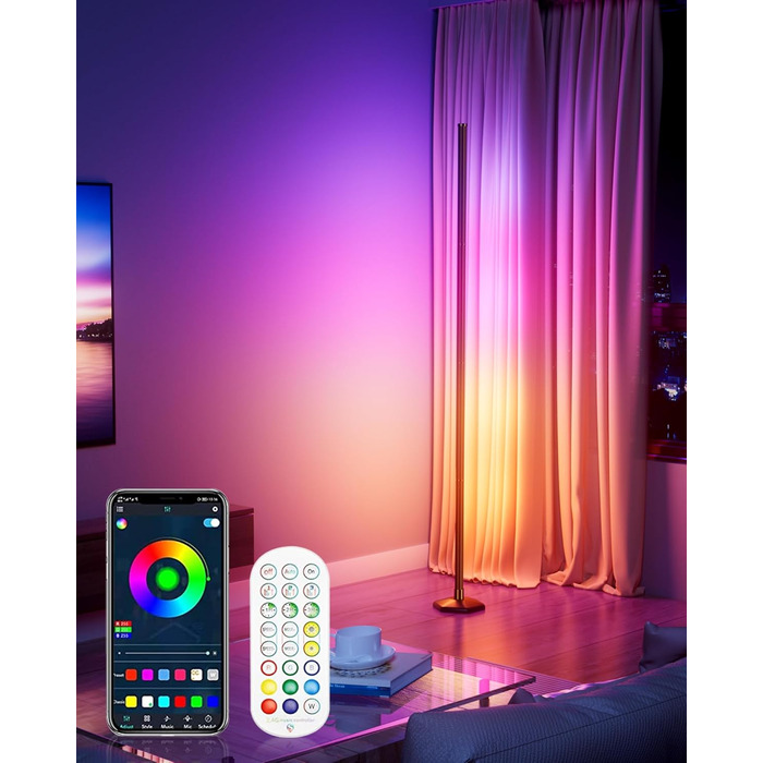 RGB LED Stehлампа WISIMMALL 2 шт. з дистанційним керуванням та APP, 170 см, 16 млн кольорів, 300 режимів, музичний синхронізація для вітальні, спальні, ігрової кімнати