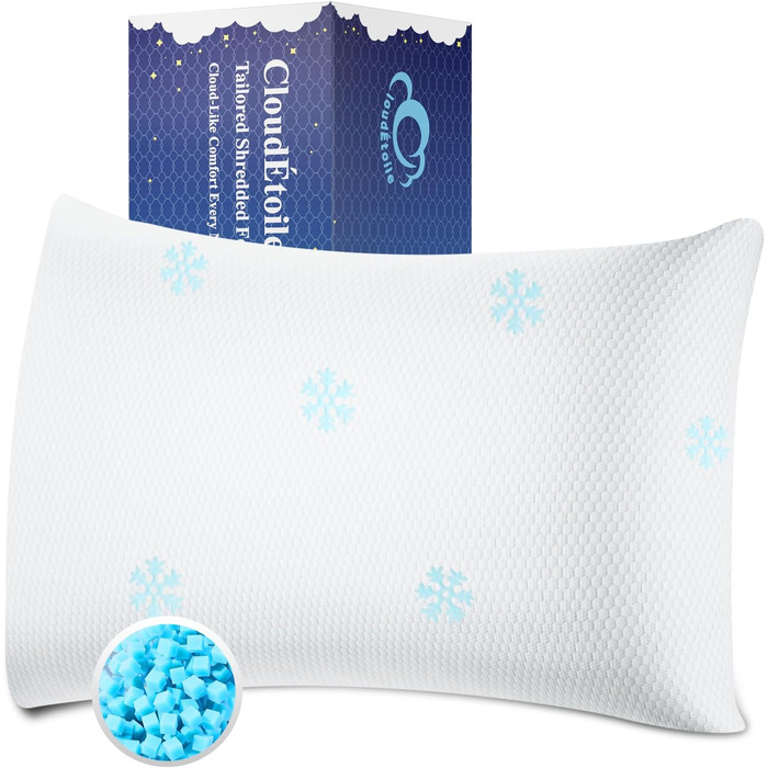 CloudÉtoile Memory Foam Pillow - Height-Adjustable Orthopedic Pillow with Shredded Memory Foam Ergonomic Neck Pillow, Side Sleeper Pillow, Neck Support Pillow (60x40cm)