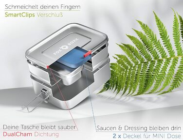 Stainless Steel Lunch Box Premium | Multi 1550ml STACKABLE | 2 Tiers + 1 Divider + 150ml MiniBox & 2 x Lids + 5 DECOR Color Rings | Smart Clips + 2 x Seals | Airtight Lunch Box