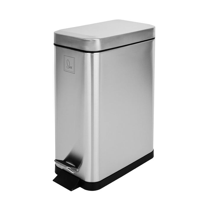 Сміттєвий відро SVITA STM10 на 10л з педаллю, м'яким закриттям кришки та внутрішнім контейнером, прямокутне, сріблясте