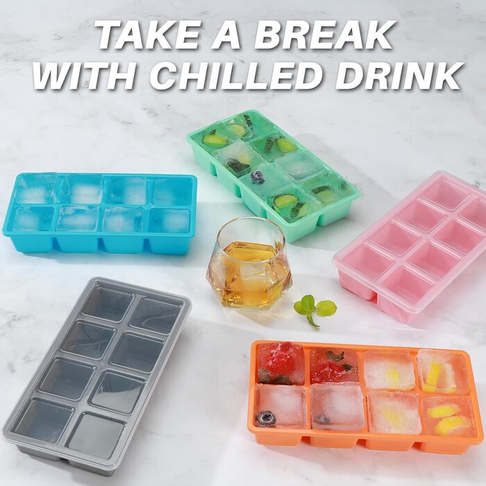 Форми для льоду JRISBO (2 шт.) з кришкою, 4,5 см, BPA-Free, XL, великі кубики льоду з силікону, гнучке дно, рожеві