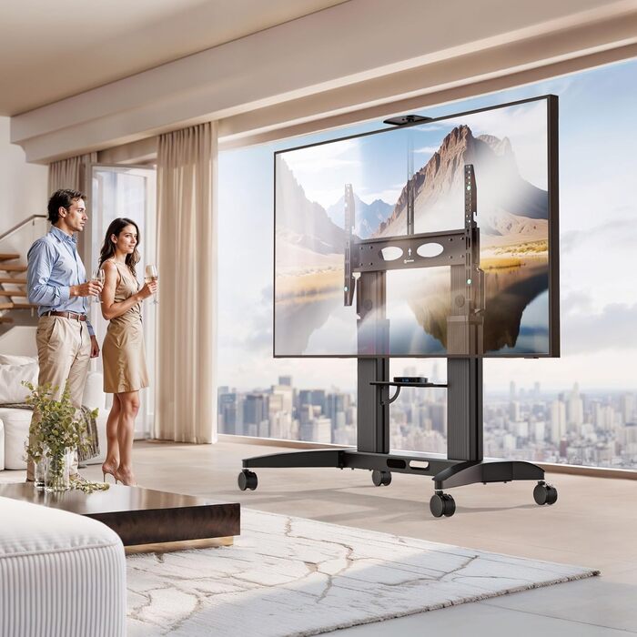 ONKRON Mobile TV Stand for 32-75 inch TVs - Adjustable Height, VESA 600x400, Rolling TV Cart - Black TS1571-B (TS2821)