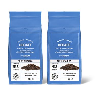 Декафеїнізована кава в зернах Amazon, світле обсмажування, Rainforest Alliance, 2 кг (2 упаковки по 1 кг)
