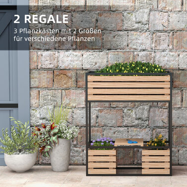 Outsunny Wooden Raised Garden Bed 2-Tier Flower Box with Storage Elevated Vegetable Bed with Interior Fleece Herb Bed Light Brown 83 x 39 x 100 cm