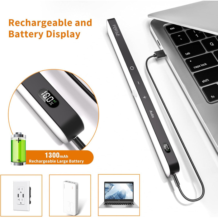 LED Closet Light with Motion Sensor, Battery Level Indicator, 2 Pack Under Cabinet Light Kitchen LED, USB Battery Powered Closet Light, Motion Sensor Cabinet Lights, 3000K