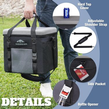 Термосумка INSMEER 40L сіра для кемпінгу, пікніка, пляжу - 60 банок