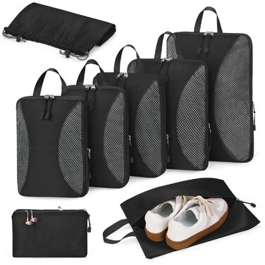 Органайзери для валізи Anjing Compression Cubes - 10 шт., компресійні кишені для подорожей, сірий колір