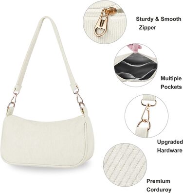 Сумка жіноча FITDON Cord Hobo бежевого кольору через плече, міні ретро сумка Y2K з 3 знімними ремінцями