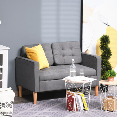 HOMCOM 2-Seater Sofa Fabric Sofa Loveseat with Removable Cushions Made of Rubberwood and Cotton in Grey 117x62x78 cm for Living Room