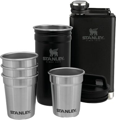 Набір Stanley Adventure: термофляга та 6 склянок для шотів - зелений хамелеон (матовий чорний), BPA-Free, для туризму
