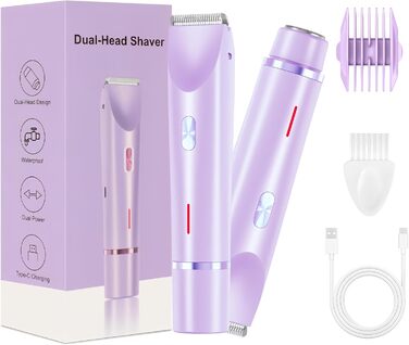 Електричний жіночий брашинг для тіла 2-в-1 з USB-зарядкою, IPX7, для ніг, рук, пахв та зони бікіні (фіолетовий)