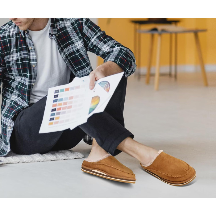 Чоловічі халатні тапочки KuaiLu з пам'яті піни, зручні, ручної роботи, з мікрозамшею, з підтримкою склепіння стопи, з теплою підкладкою з штучного хутра, гумова підошва, для дому та вулиці, 40 EU, хакі