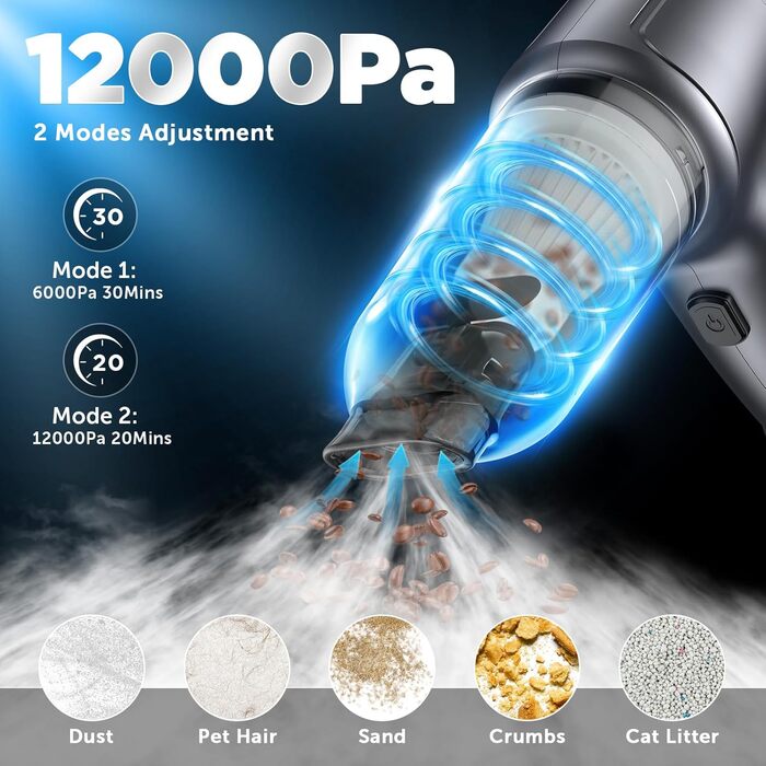 Портативний бездротовий ручний пилосос Brovamo з акумулятором, 12000Pa, для дому, авто, кухні, офісу, видалення шерсті тварин