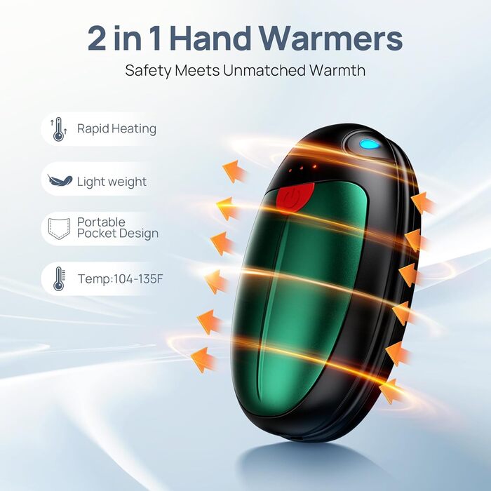 Електричні грілки для рук, набір 2 шт. USB, 20 годин тепла, 3 температурні режими, для спорту та Raynaud's, зелені