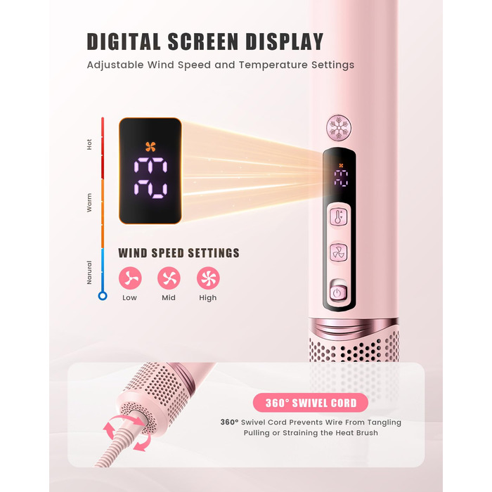 Airstyler 8-в-1: комплект для укладки волосся з набором насадок, рожевий