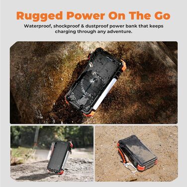 Портативний зарядний акумулятор BLAVOR Solar 20000mAh з кабелем, 20W, сонячний, USB-C, для телефонів та Apple Watch, з ліхтариком та карабіном, оранжевий