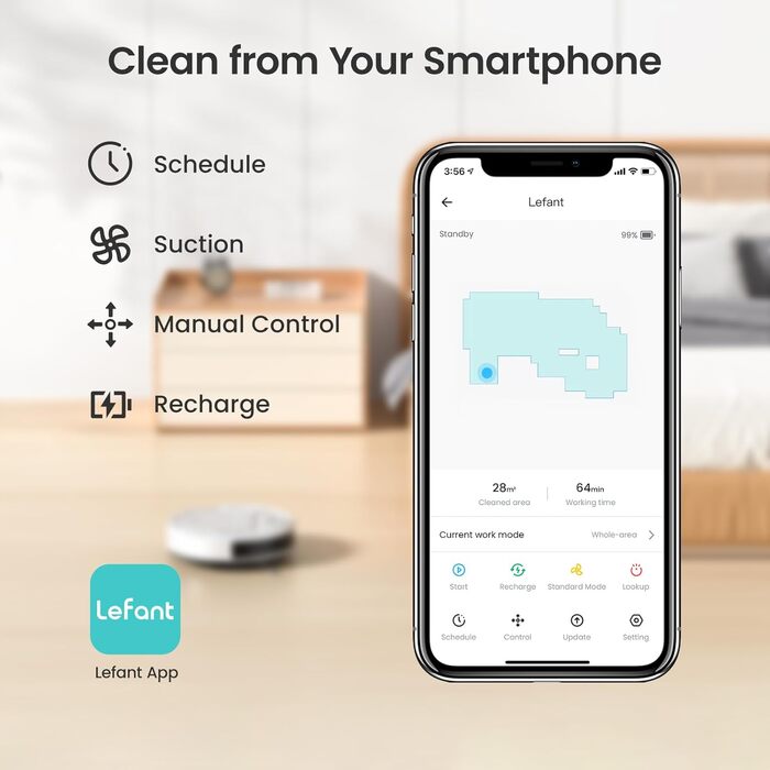 Робот-пилосос LEFANT Gen2 з функцією миття, 12000Pa, LiDAR-навігація, керування через додаток/Alexa/iWatch