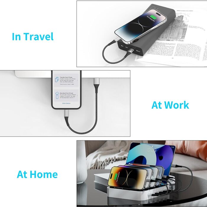 Кабель USB-A Lightning PEAKLIFT 20 см (3 шт) MFi сертифікат, чорний – Швидка зарядка для iPhone 14/13/12/11 Pro Max/Xs/Xr/X/8/7/6/SE, iPad Air/Mini