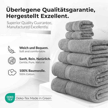 Набір махрових рушників etérea Carli, 100% бавовна, Oekotex, 500 GSM, 6 предметів (2 банні 70x140 см, 4 для рук 50x100 см), колір камінний сірий