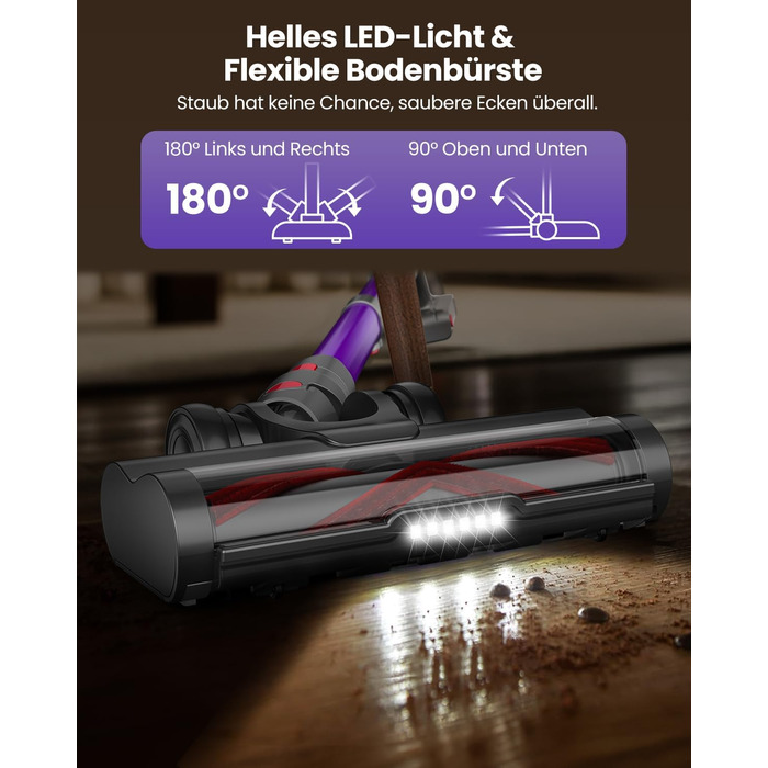 Акумуляторний пилосос SICBCGB 48000Pa/550W/70хв, 2.0L з HD-дисплеєм, антизаплутувальною щіткою, док-станцією, 11-шаровою фільтрацією для шерсті тварин та авто (фіолетовий)