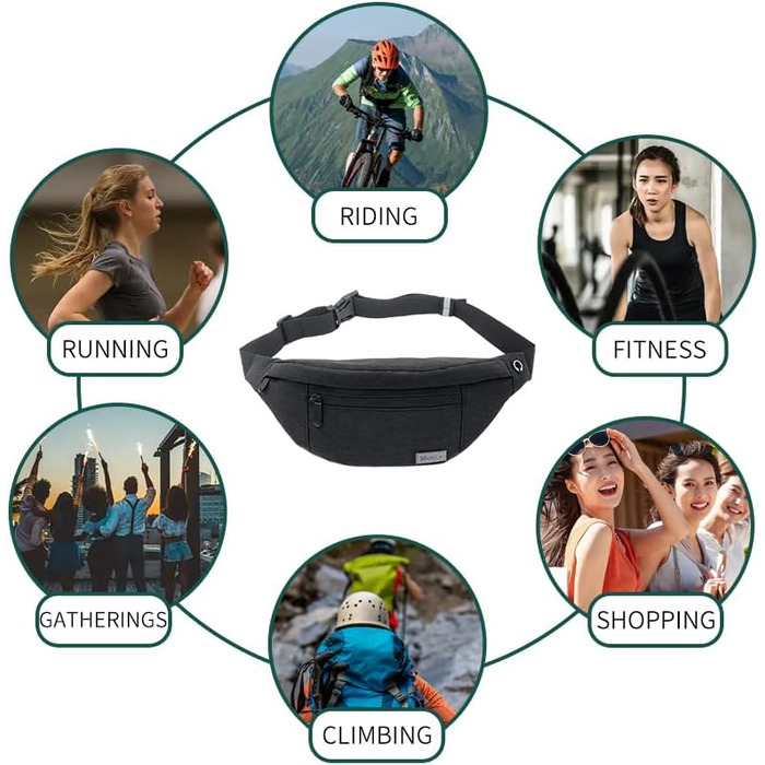 Чоловіча/жіноча поясна сумка-рюкзак на пояс, водонепроникна, для спорту, бігу, кемпінгу, подорожей (чорна)