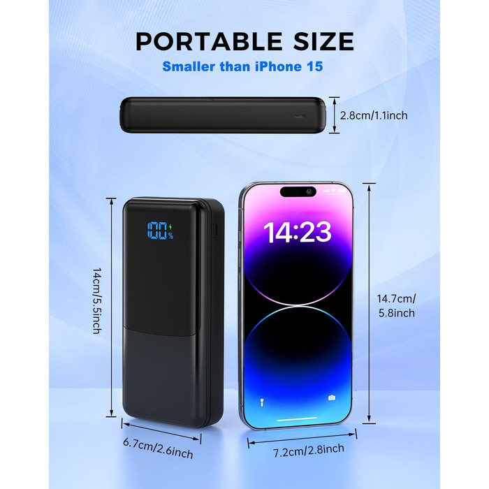 Power Bank Coblob 27000mAh з LED дисплеєм, 3 виходи, 2 входи, чорний