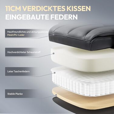 Ігровий крісло Dowinx, ергономічний офісний крісло з кишеньковим пружинним подушками, крісло для начальника з двошаровою м'якою спинкою та регульованою поперековою подушкою, підлокітниками та підставкою для ніг, PC крісло (Чорний, PU)