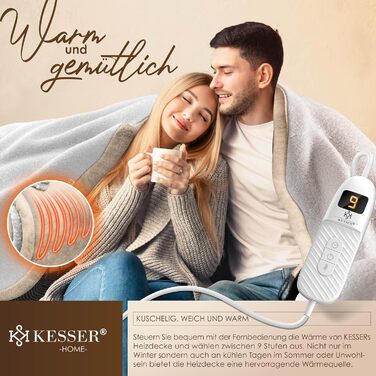 Електрична грілка KESSER® 200x180 см з автовимкненням | Двостороння, 9 температурних режимів, з таймером та цифровим дисплеєм | Підходить для ліжка та дивана | Можна прати до 40°C
