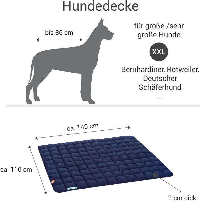 М'яка та якісна лежанка для собак Doctor Bark, розмір L (100x80 см) та XXL (140x110 см), колір Королівський блакитний, для великих собак, міцна, для дому та вулиці, можна прати до 95°C