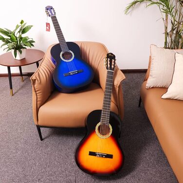 Кітара класична Winzz 4/4 для початківців - набір, 39 дюймів, з нейлоновими струнами, для дорослих та дітей (від 11 років), колір Sunburst