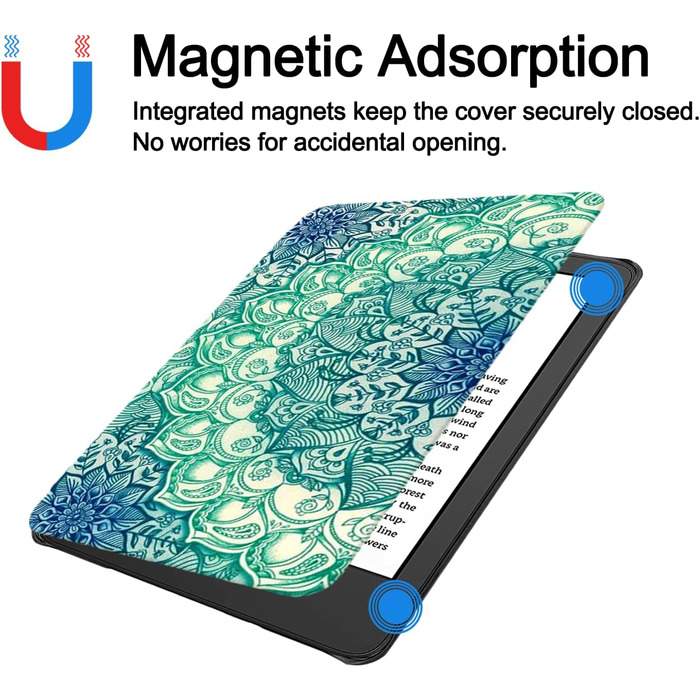 Чохол TOKILO для Kindle 6 (11-го покоління 2024/2022), м'яке PU-шкіряне покриття з авто-ввімкненням/вимкненням, чорний (смарагдовий візерунок)