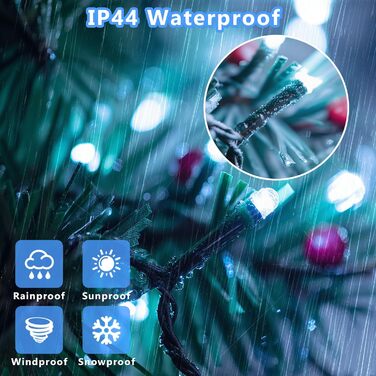 Ланцюжок прикрас LED 10м, 100 світлодіодів, тепле біле світло, з таймером, вологостійкий, для декору на Різдво, весілля, свята, балкона, саду