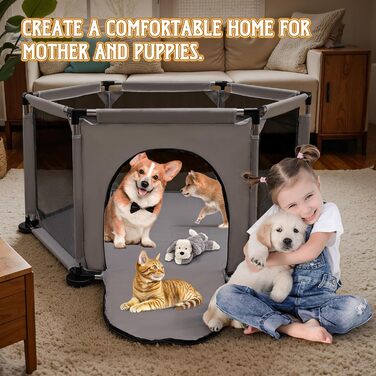 Кінець для цуценят у формі шестикутника, 122x65 см, сірий. Ігровий центр, манеж для цуценят, аксесуари для собак та цуценят