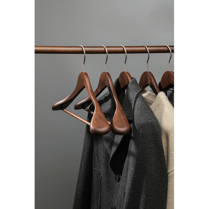 Дерев'яні вішалки для одягу MELA'S, набір 18 шт, широкі, протиковзкі, для курток, костюмів, сорочок, штанів, 45 x 23 x 5.5 см