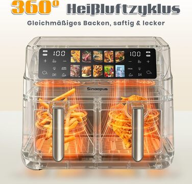 Фритюрниця з двома камерами 9л Heißluftfritteuse, 1700 Вт, сенсорний дисплей, нержавіюча сталь
