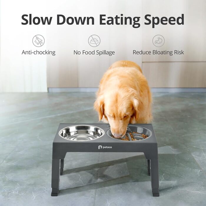 Elevated Dog Bowls Set - Stainless Steel & No-Drip Design - Adjustable Height, 2x 1.2L & 0.8L - Grey
