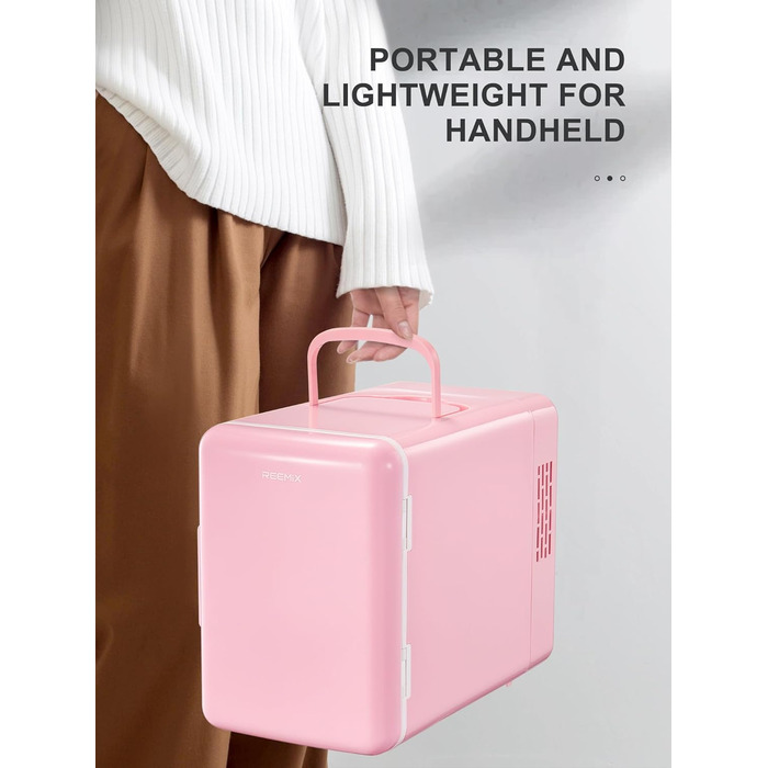 Портативний міні-холодильник 6л/9 банок: охолодження та підігрів для косметики, напоїв, їжі. Рожевий