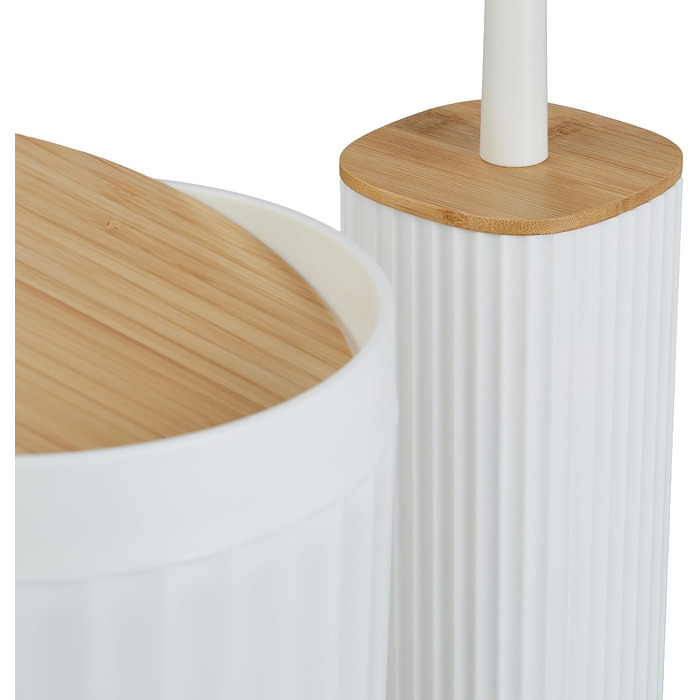 Набір для ванної кімнати Relaxdays, 6 предметів: аксесуари для ванної з пластику та бамбуку, повний комплект, білий/натуральний